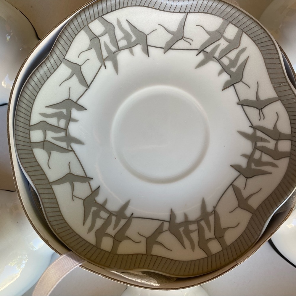 COFFEE by A.I. Vintage Espresso Porcelain Set of 6 Cups&Saucers White Silver NEW - Picture 6 of 8